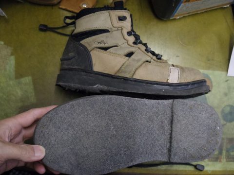 ウェーディングシューズ オールソール例 岡山の靴修理なら足と靴の店 Foot Lights フットライト